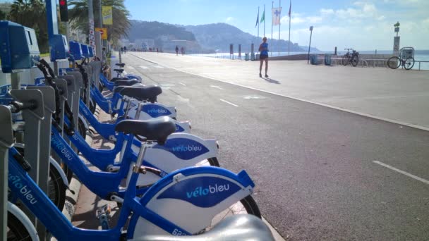 Nice France Août 2020 Système Partage Vélos Velo Bleu Rental — Video