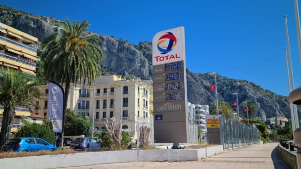 Menton France September 2020 Total Gas Station Sign Showing Gasoline — Αρχείο Βίντεο