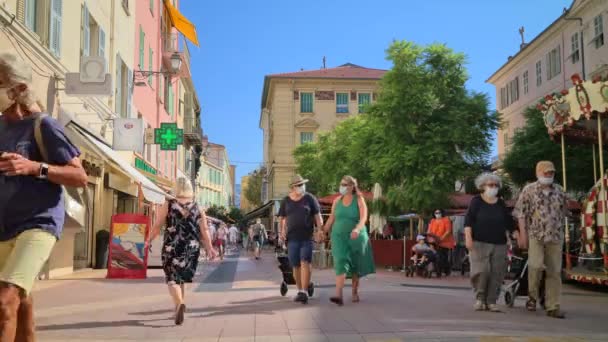 Menton France September 2020 Coronavirus Covid Senior People Tourists Walking — Stock Video