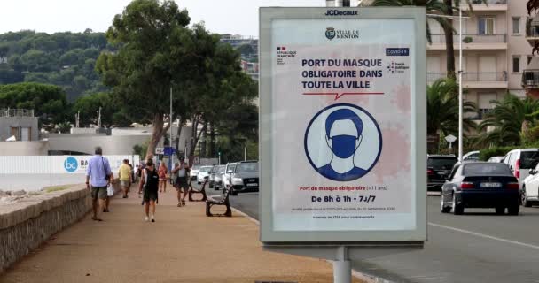 Menton França Setembro 2020 Billboard Advertisement French Government Telling People — Vídeo de Stock