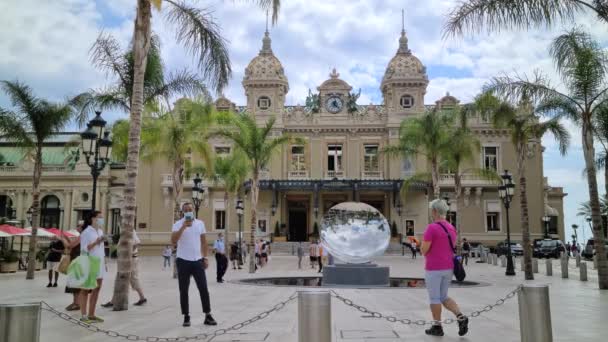 Monte Carlo Monaco September 2020 Turister Besöker Monte Carlo Casino — Stockvideo