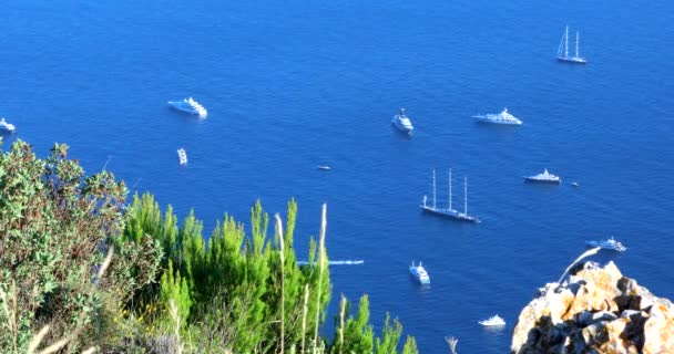 Monako Körfezi Ndeki Akdeniz Deki Birçok Yat Yelkenlinin Güzel Hava — Stok video