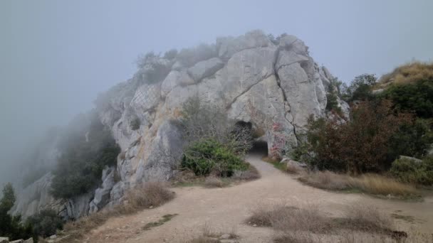 Sommet Montagne Avec Brouillard Brumeux Fumée Tete Chien Dessus Monaco — Video