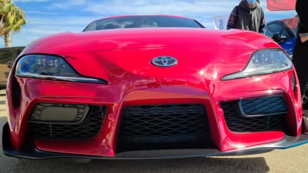 Menton Frankrike Oktober 2020 Red Toyota Supra 2021 Japansk Sportbil — Stockvideo