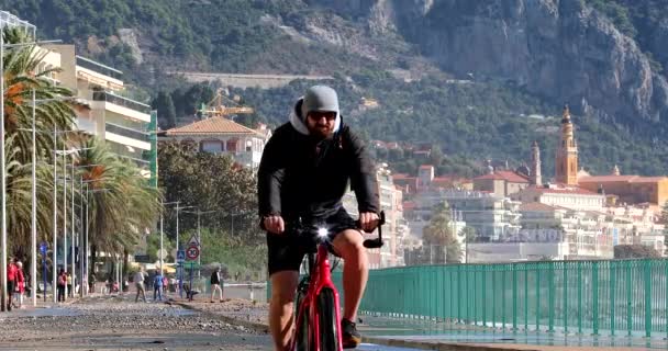 Menton Francie Října 2020 Afterath Tropical Storm Alex France Cyclists — Stock video