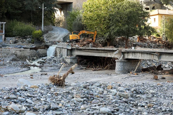 Breil Sur Roya France October 2020 Bridge Destroyed Roya River — 图库照片