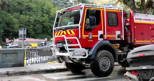 Breil Sur Roya Francia Octubre 2020 Intervención Del Camión Bomberos — Vídeos de Stock