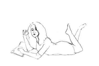 Okuyan kızın el çizimi.