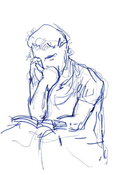 Hand drawn sketch of reading man