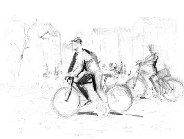 Handgezeichnete Skizze Der Radtour — Stockfoto