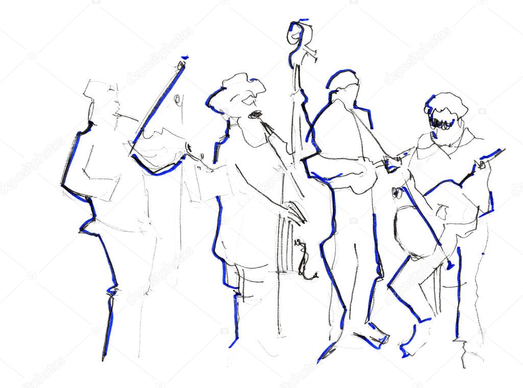 Hand drawn sketch of musical band