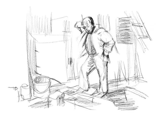Kafası Karışmış Bir Adamın Çizimi — Stok fotoğraf
