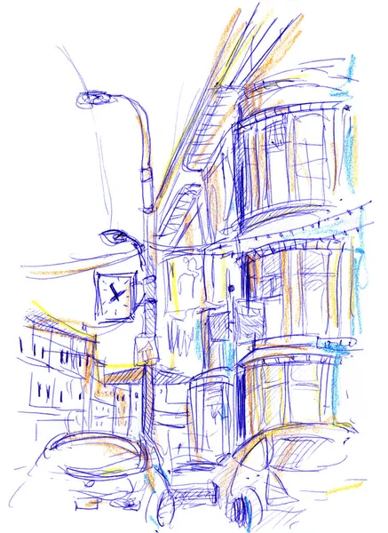城市街道的手绘草图 — 图库照片