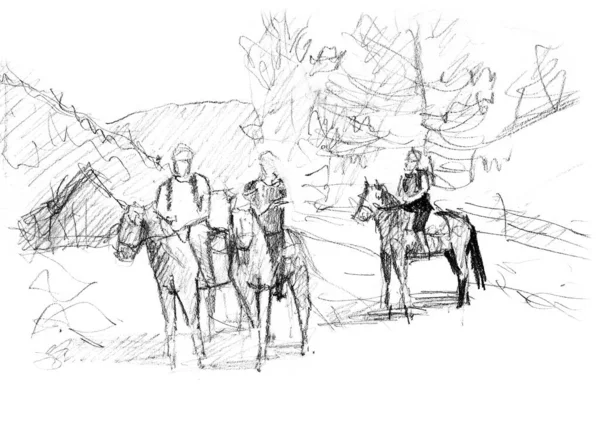 Hand Drawn Sketch Horse Ride — Stock Photo, Image