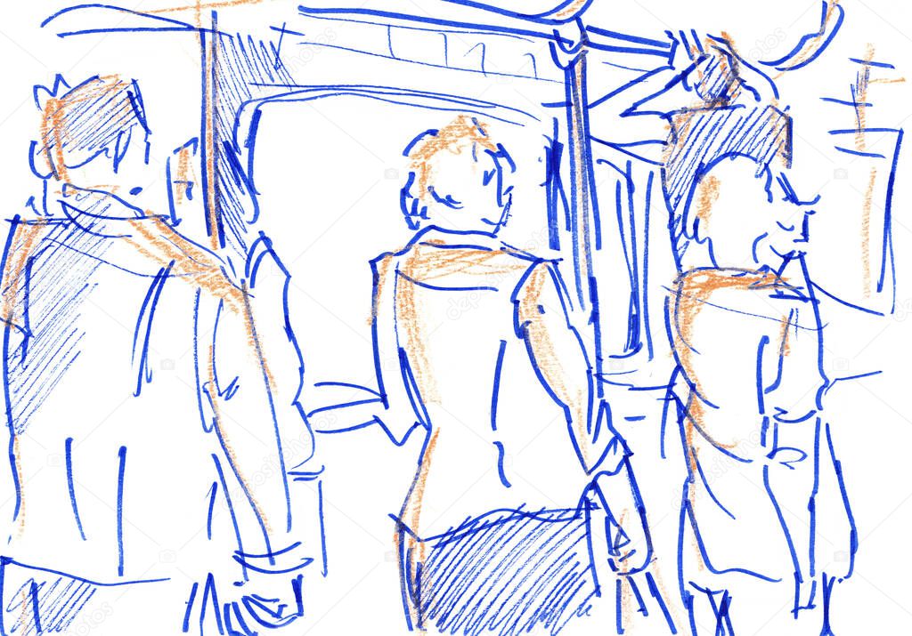 Hand drawn sketch of passengers