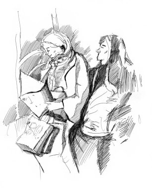 Yolcuların el çizimi