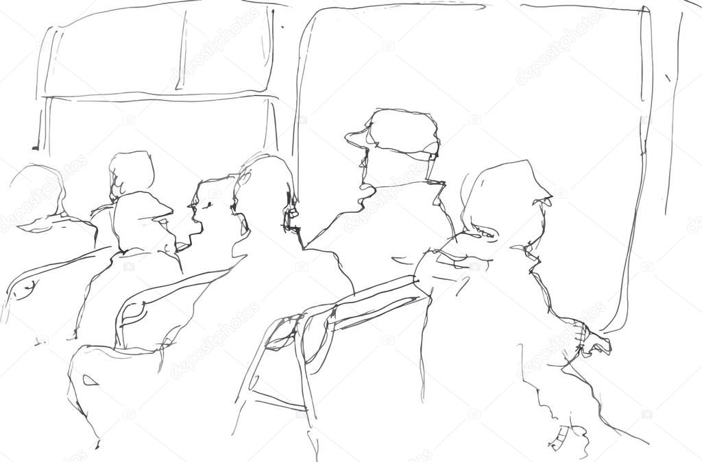 Hand drawn sketch of  passengers