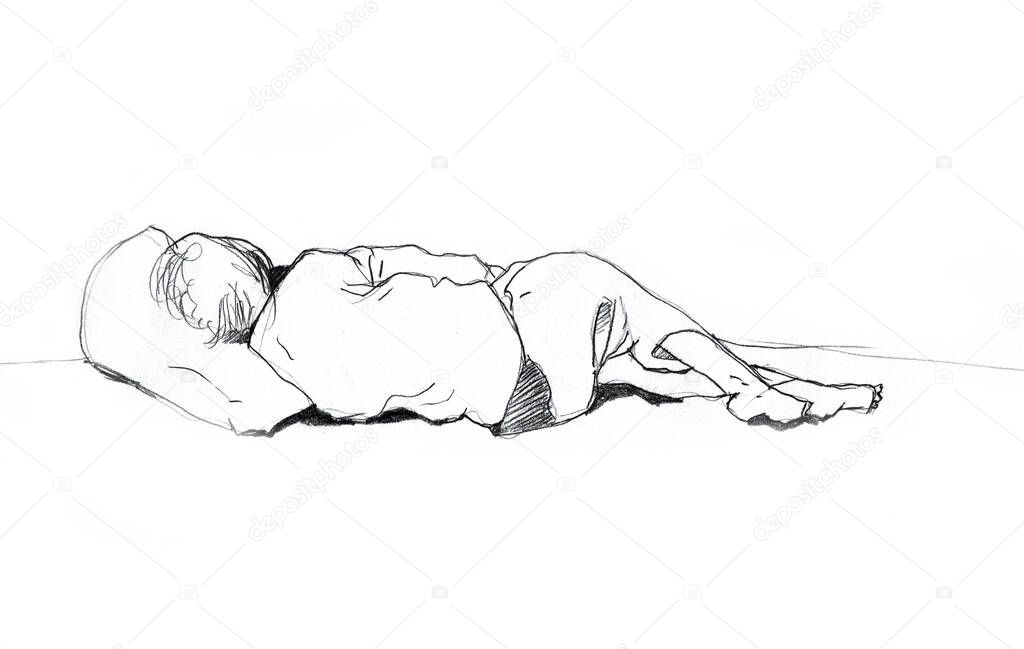 Hand drawn sketch of sleeping boy
