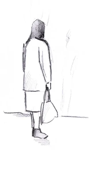 Ručně Kreslený Náčrt Osamělé Ženy — Stock fotografie
