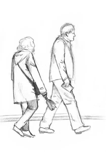 Kézzel Rajzolt Vázlat Járókelőkről — Stock Fotó