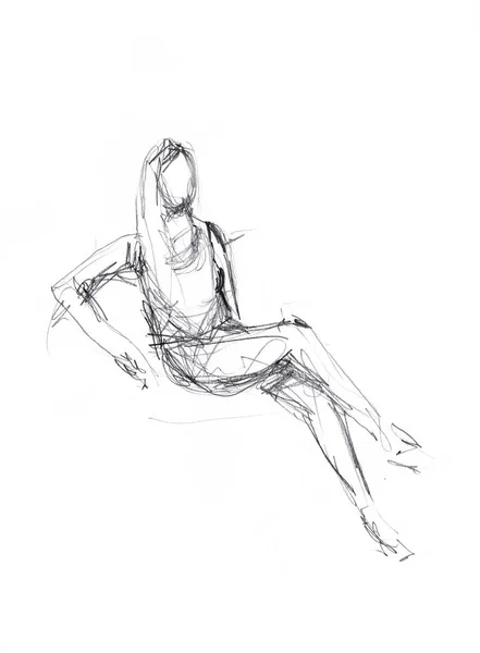 Hand Drawn Sketch Sitting Girl — Stock Photo, Image