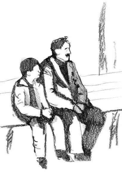 Handgezeichnete Skizze Eines Mannes Mit Sohn — Stockfoto
