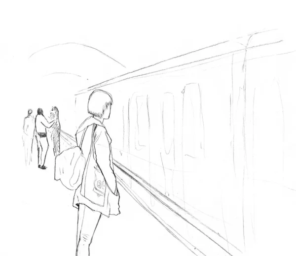 Croquis Dessiné Main Des Passagers Souterrains — Photo