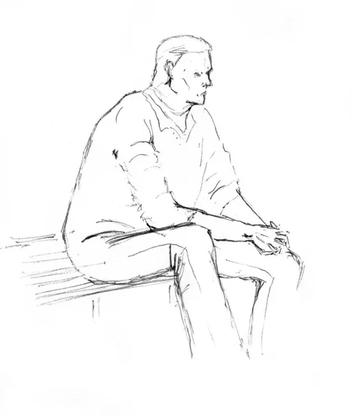 Dibujo Dibujado Mano Del Hombre Sentado — Foto de Stock