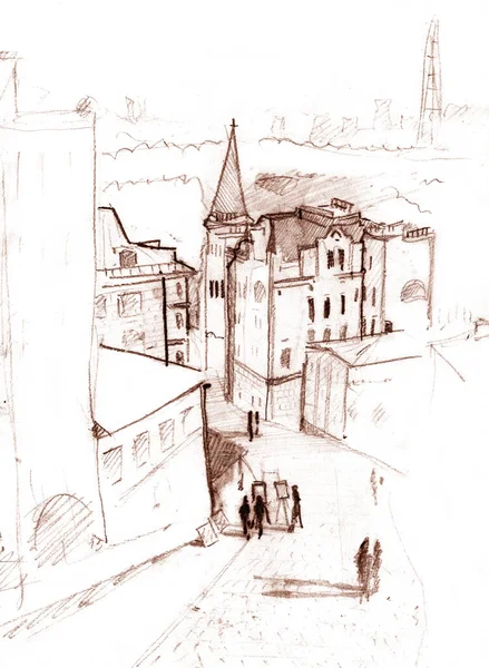 Handgezeichnete Skizze Des Stadtbildes — Stockfoto