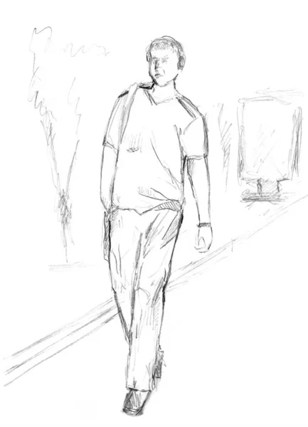 Schizzo Disegnato Mano Dell Uomo Che Cammina — Foto Stock
