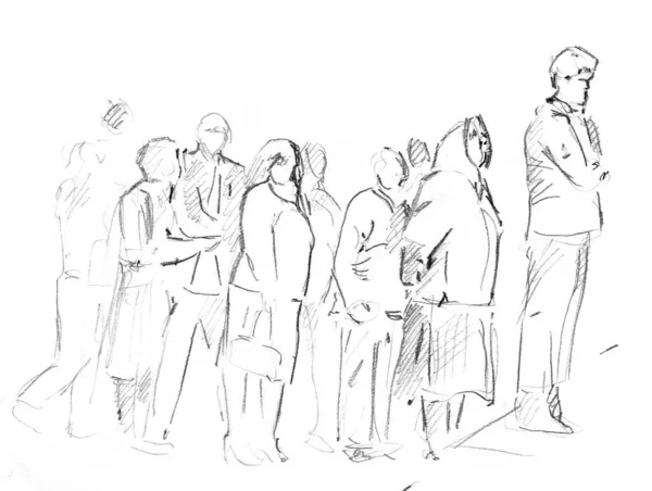 Croquis Dessiné Main Foule — Photo