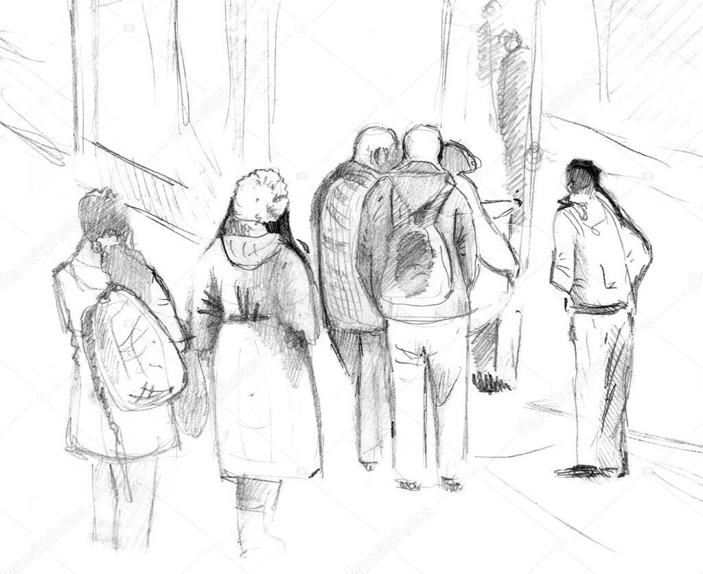 Hand drawn sketch of crowd