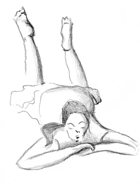 Рука Намальована Ескіз Дівчини Бреше — стокове фото