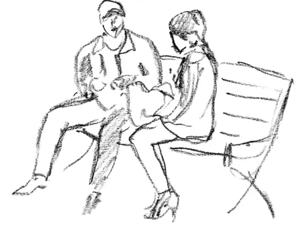 Genç Bir Çiftin Çizimi — Stok fotoğraf