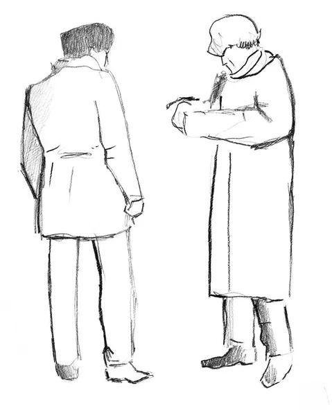 Hand Drawn Sketch Two Man — Stock Photo, Image