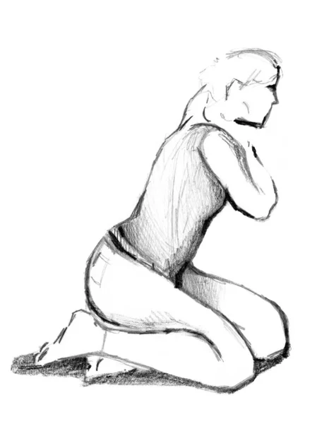 Oturan Kızın Çizimi — Stok fotoğraf