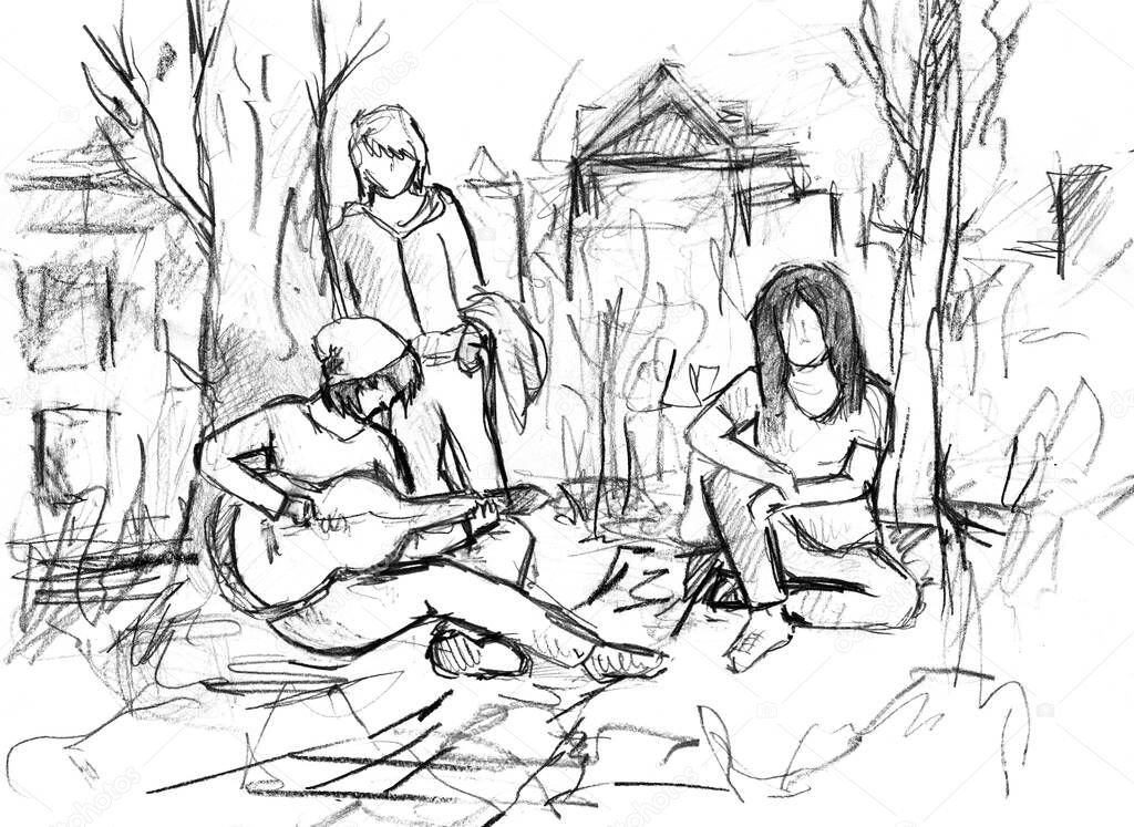 Hand drawn sketch of  picnic