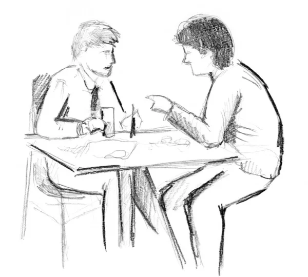 Handgezeichnete Skizze Eines Mannes Einem Café — Stockfoto
