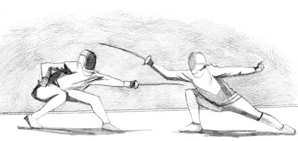 Hand Drawn Sketch Fencers — Stock Photo, Image