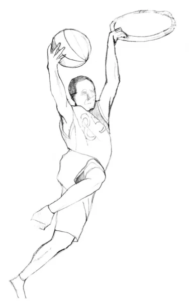 Ručně Kreslený Náčrt Basketbalisty — Stock fotografie