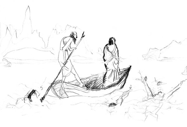 Ручной эскиз лодочника Чарона