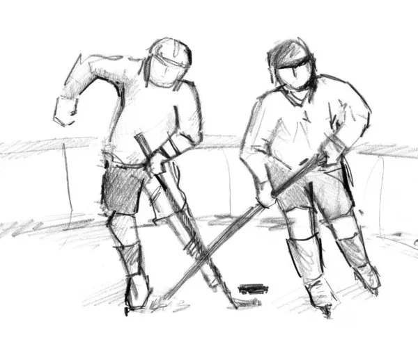 Handgetekende Schets Van Hockeyspelers — Stockfoto