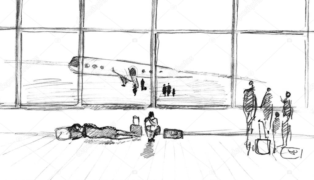 Hand drawn sketch of airport