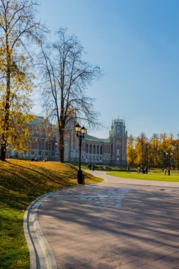 Moskova, Rusya - 15 Ekim 2018: Müze rezervi Tsaritsyno 'daki Büyük Çar Sarayı. Tsaritsyno, Moskova 'nın güneyinde yer alan bir saray müzesidir. 1776 'da Büyük Catherine' in emriyle kuruldu..