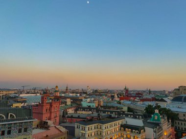 MOSCOW, RUSSIA - 11 Haziran 2019: Moskova şehir merkezinin akşam manzarası