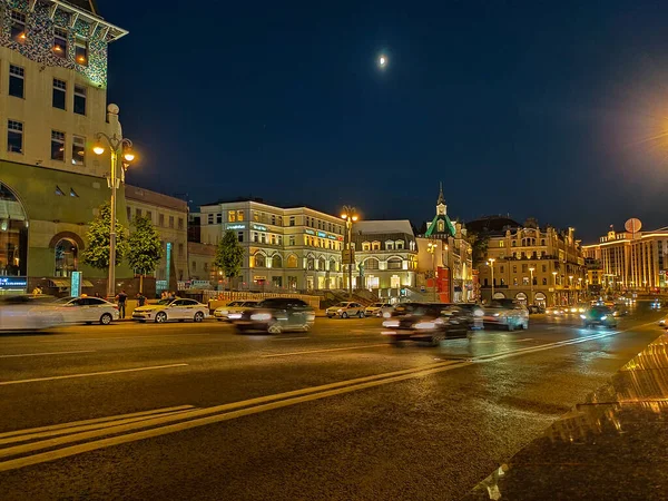 Moscú Rusia Junio 2019 Centro Moscú Por Noche Larga Exposición — Foto de Stock