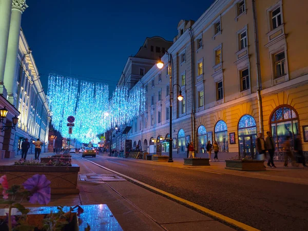 Moscú Rusia Junio 2019 Calle Centro Moscú Por Noche Decoración — Foto de Stock