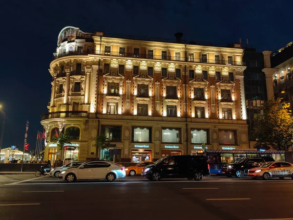 Moscú Rusia Junio 2019 Centro Moscú Por Noche Senderos Luz — Foto de Stock