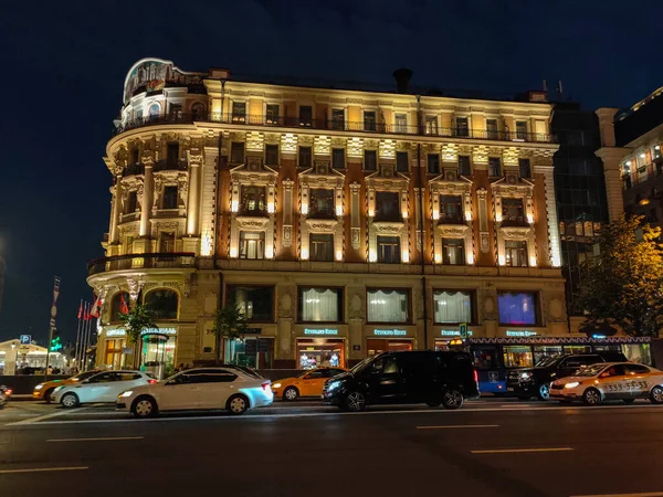 Moscú Rusia Junio 2019 Centro Moscú Por Noche Senderos Luz — Foto de Stock