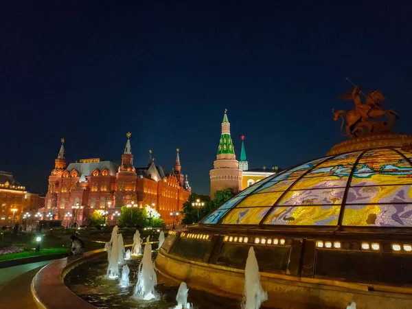 Moscow Rússia Junho 2019 Museu Histórico Kremlim Noite Vista Okhotniy — Fotografia de Stock